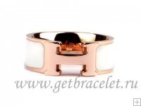 Hermes Enamel Clic H Ring in 18kt Pink Gold with White